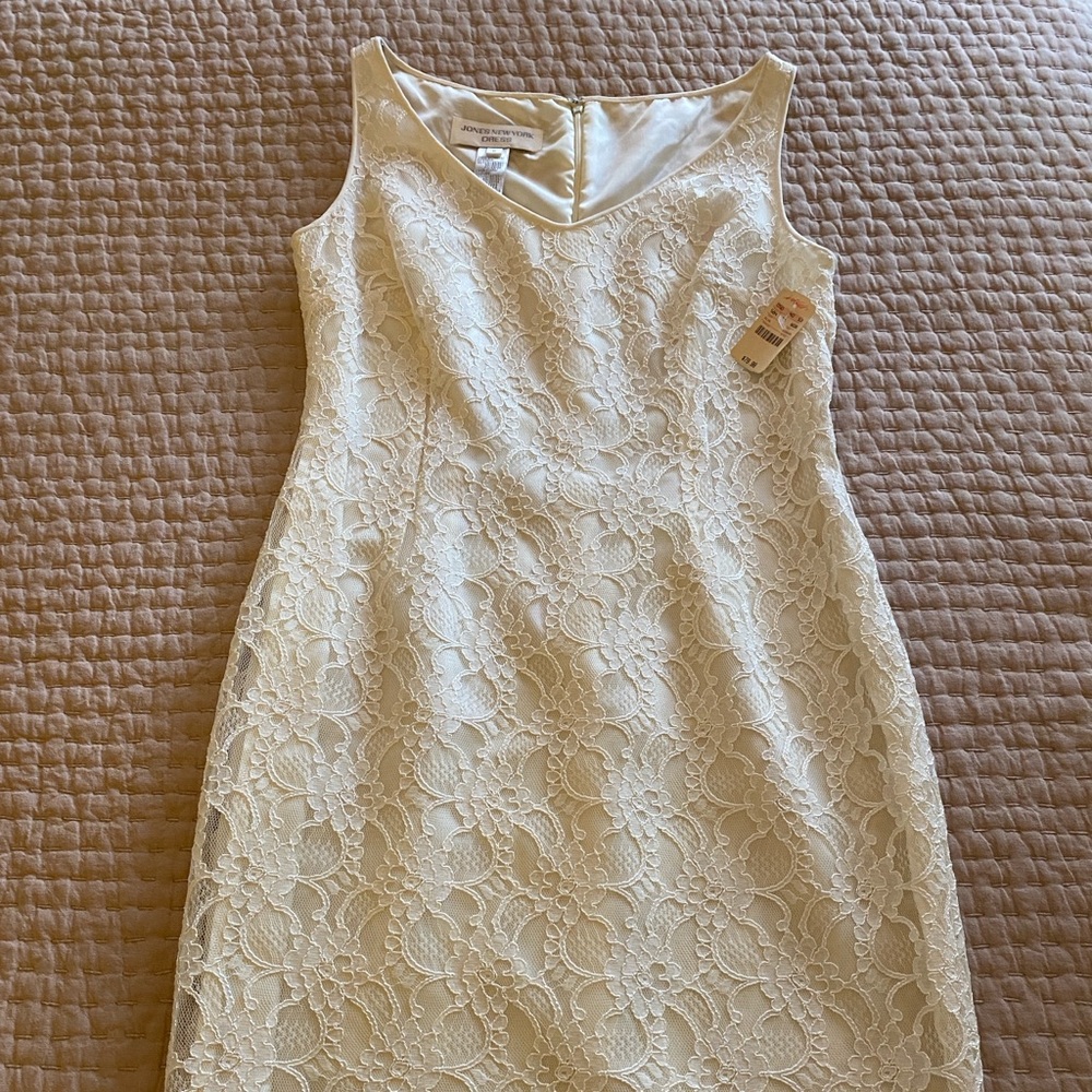 NEW Jones New York cream ivory lace knee-length sheath dress